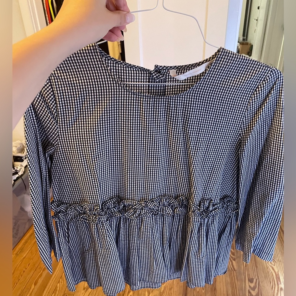 Zara shirt navy blue and white